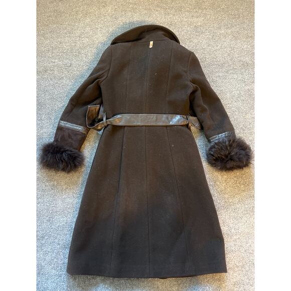 Mackage Isabel Brown Shearling Accent Wool Trench Coat Size S - Picture 9 of 14